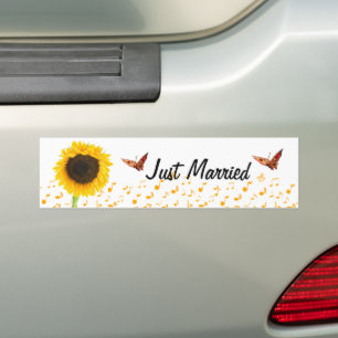 Just Married Sunflower Butterfly BumperSticker Bumper Sticker