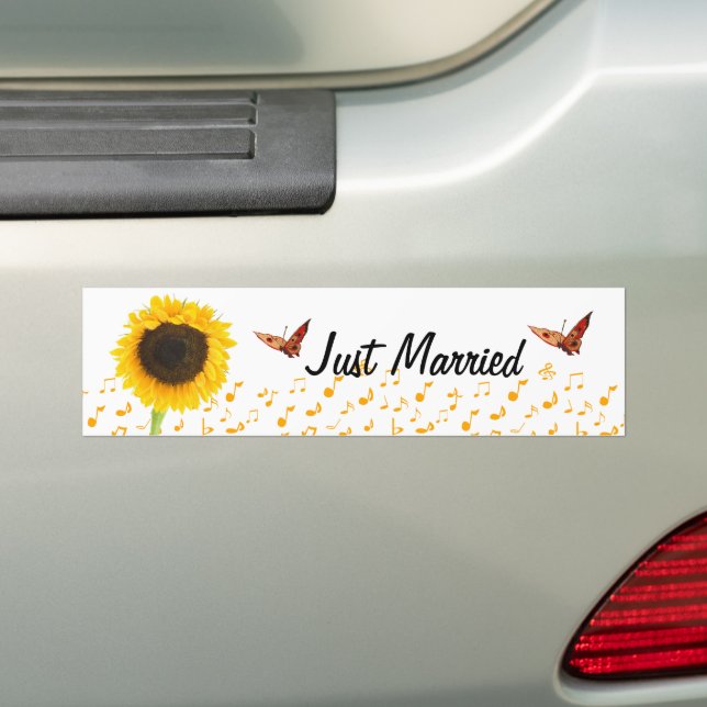 Just Married Sunflower Butterfly BumperSticker Bumper Sticker (On Car)