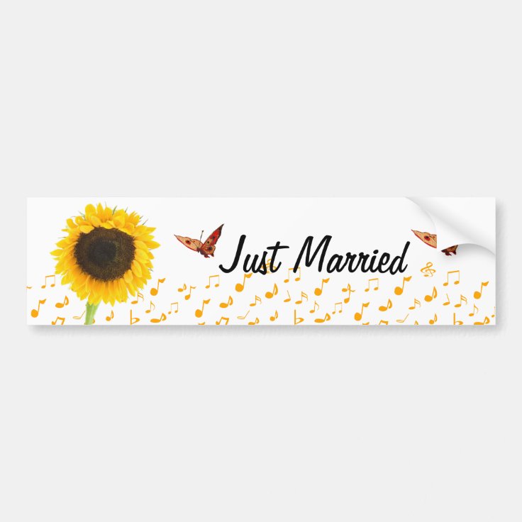 Just Married Sunflower Butterfly BumperSticker Bumper Sticker Zazzle