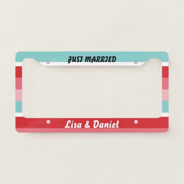 Just Married, Sweet Striped License Plate Frame (Front)