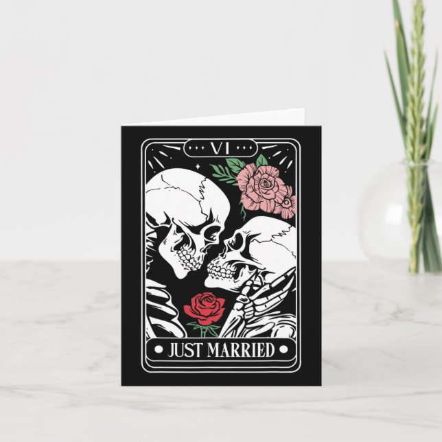Just Married Tarot Card Halloween Skeleton Couple  (Front)
