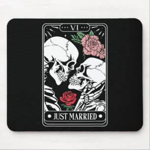 Just Married Tarot Card Halloween Skeleton Couple  Mouse Pad