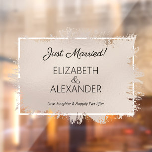 Just Married! Taupe Faux Foil Window Cling