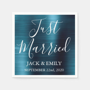Just Married Teal Blue Modern Napkins