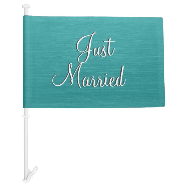 Just Married Teal Car Flag (Front)
