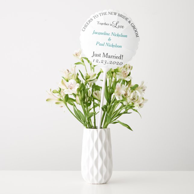 Just Married Teal Monogram Wedding Balloon (Vase)