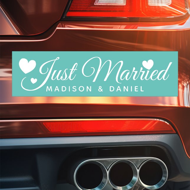 Just Married Teal Personalized Newlywed Wedding Car Magnet (Creator Uploaded)
