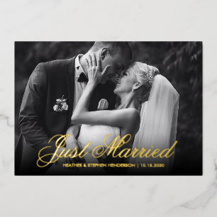 Just Married Thank You Elegant Wedding Photo Foil Invitation