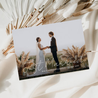 Just married thin script wedding announcement