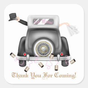 Just Married Tin Can Wedding Sticker