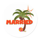 Just MARRIED Tropical  Classic Round Sticker