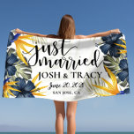 Just Married Tropical Newlyweds Personalized Gifts Beach Towel<br><div class="desc">Make a statement at the pool or the beach with our wide selection of super cute customizable beach towels. We have elegant,  classy also fun and playful full print designs.</div>
