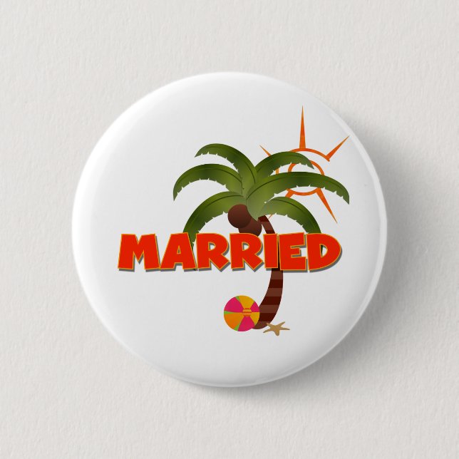 Just MARRIED Tropical  Pinback Button (Front)