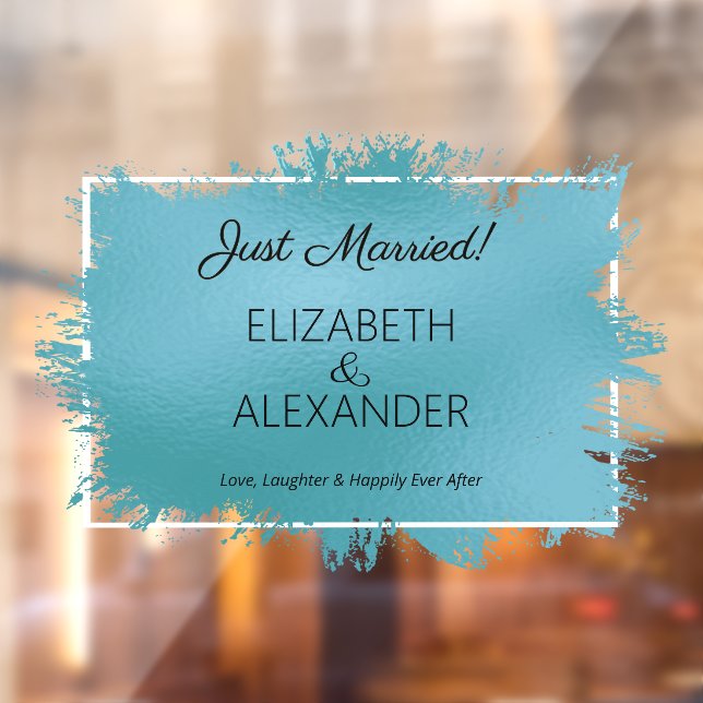 Just Married! Turquoise Faux Foil Window Cling (Sheet 2)