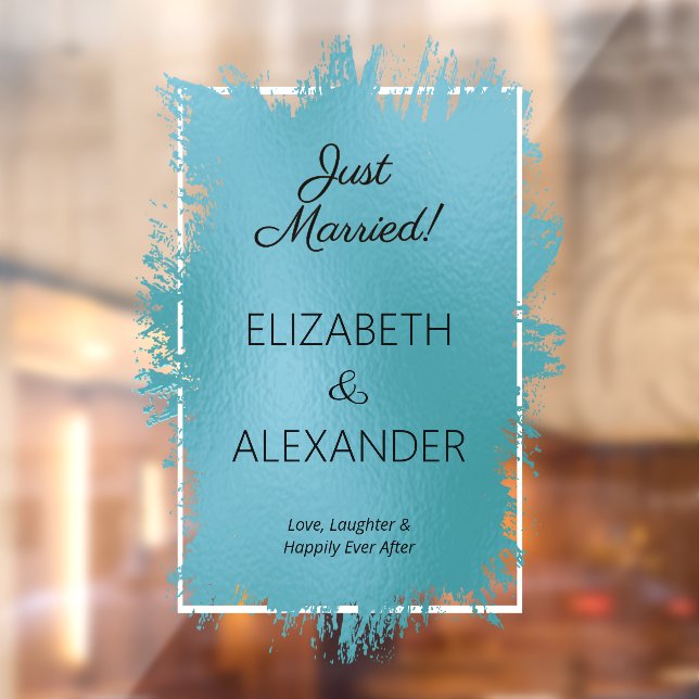 Just Married! Turquoise Faux Foil Window Cling (Sheet 2)