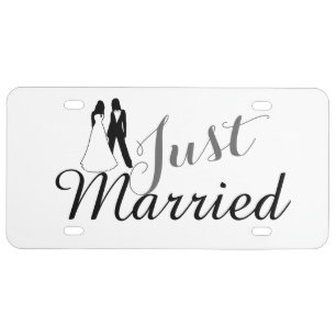 Just Married Two Brides Wedding License Plate