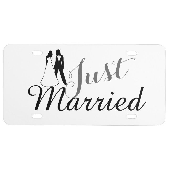 Just Married Two Brides Wedding License Plate (Front)