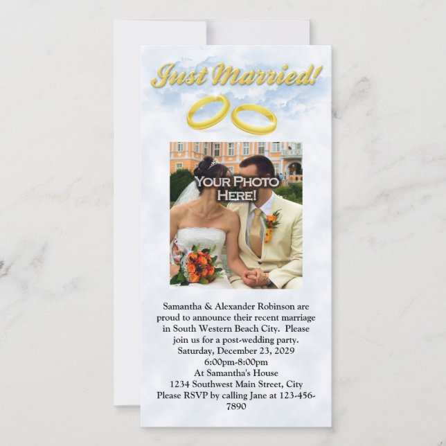 Just Married, Two Gold Bands/Clouds (Front)