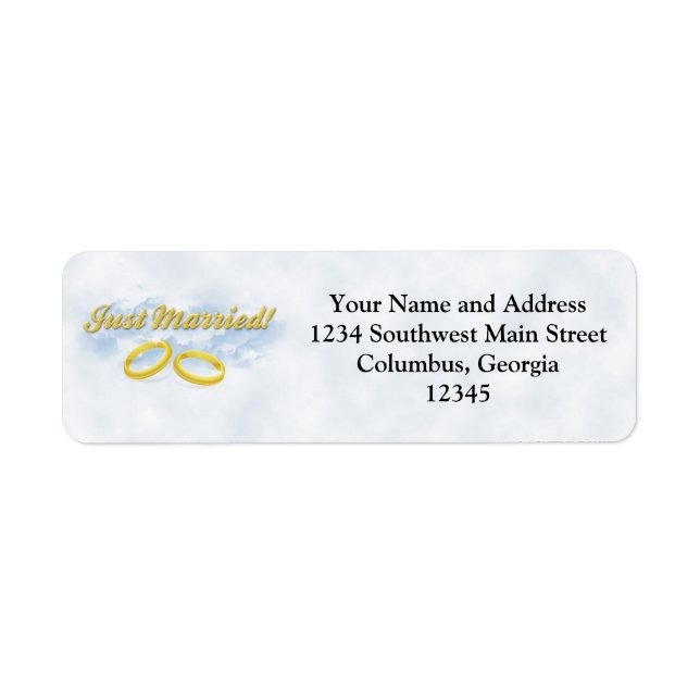 Just Married, Two Gold Bands/Clouds Label (Front)