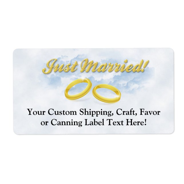 Just Married, Two Gold Bands/Clouds Label (Front)