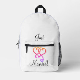 Just Married Two Linked Swirly Rainbow Hearts Car Printed Backpack