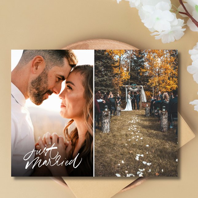 Just Married Two Photo Wedding Thank You Postcard (Just Married Two Photo Wedding Thank You Postcard)