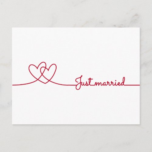 Just married two red hearts line darwing announcement postcard