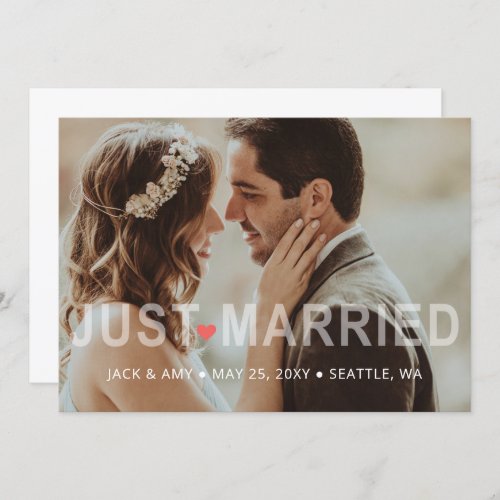 Just Married Typography Photo Wedding Announcement