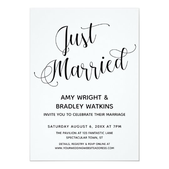 Just Married Typography Post Wedding Reception Invitation Zazzle Com