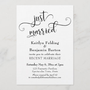 Just Married Typography Wedding Reception Only Invitation