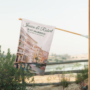 Just Married - Venetian Romantic Decor House Flag