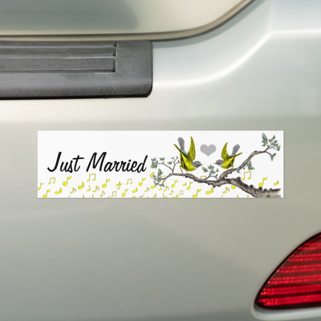 Just Married Vintage Birds BumperSticker Bumper Sticker (On Car)