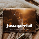 Just married Vintage retro script photo Postcard<br><div class="desc">You decided to elope? You want to announce that you just got married? Share the news of your marriage with this lovely wedding photo card,  fully customizable font and colors.</div>