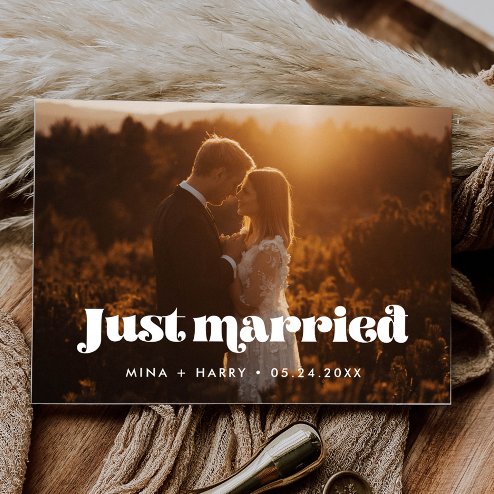 Wedding announcements - Pink Dramatic personalized gifts for you Just married vintage retro script photo postcard