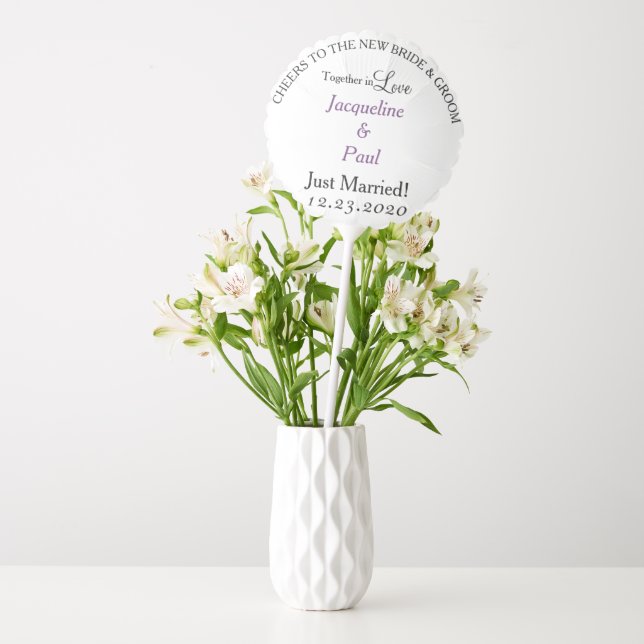 Just Married Violet Monogram Wedding Balloon (Vase)