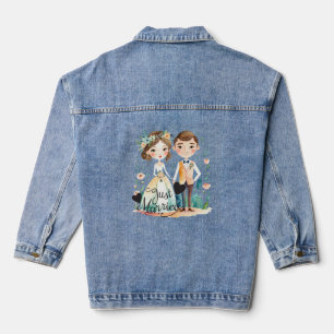 just married - watercolor couple design wedding denim jacket