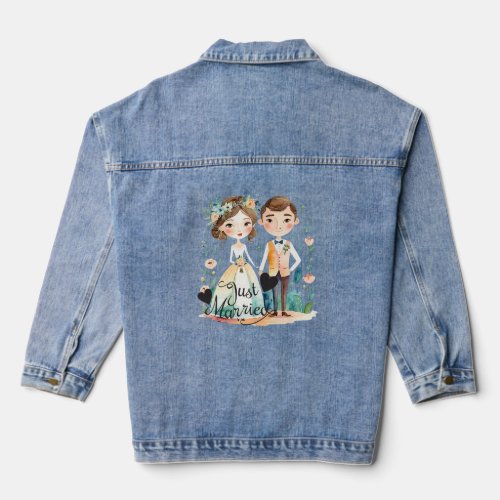 just married _ watercolor couple design wedding denim jacket