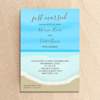 Just Married Watercolor Ocean Beach Invitation by henishouseofpaper at Zazzle