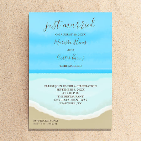 Just Married Watercolor Ocean Beach Invitation