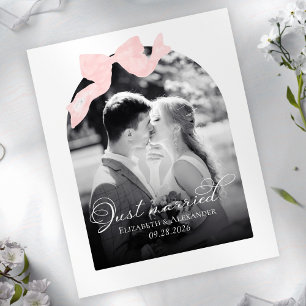 Just married Wedding Announcement Cards   Pink Bow