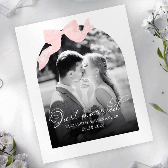 Just married Wedding Announcement Cards | Pink Bow (Creator Uploaded)