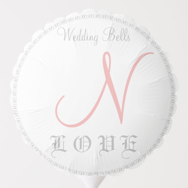 Just Married Wedding Bells Coral Monogram Balloon (Back)