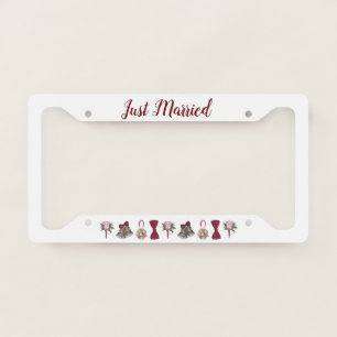 Just Married Wedding Bells Flowers Bow Bride Groom License Plate Frame