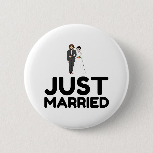 JUST MARRIED WEDDING BRIDE GROOM BUTTON (Front)