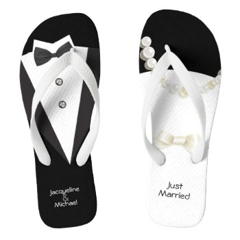 Just Married Wedding Bride & Groom Flip Flops by zlatkocro at Zazzle