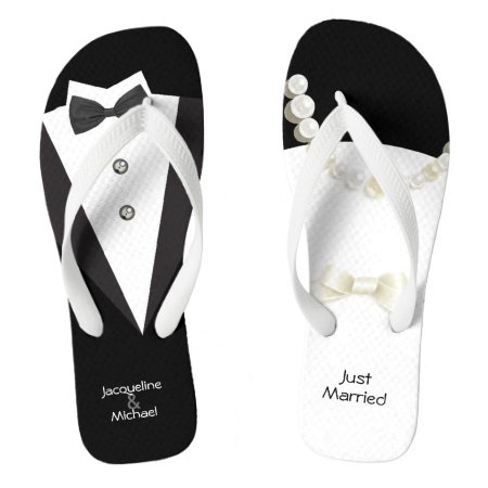 Just Married Wedding Bride & Groom Flip Flops