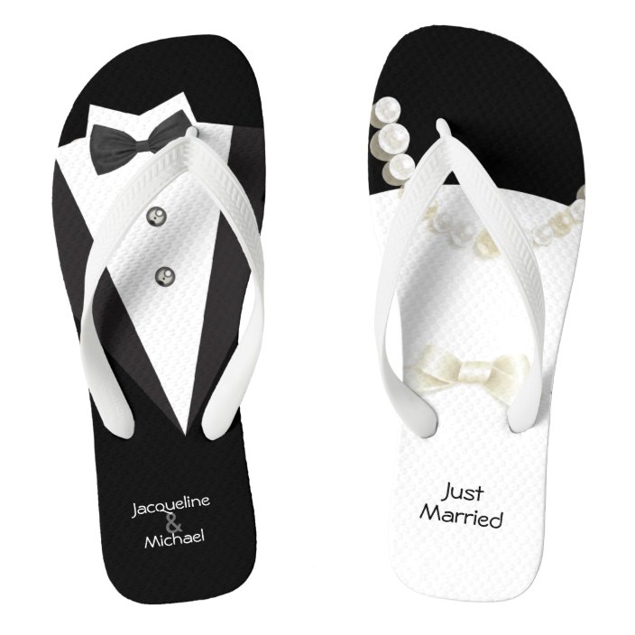 bride and groom flip flops personalized