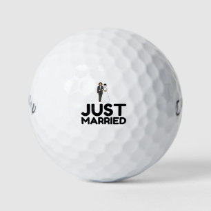 JUST MARRIED WEDDING BRIDE GROOM GOLF BALLS