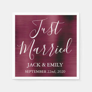 Just Married Wedding Burgundy Cranberry Napkins
