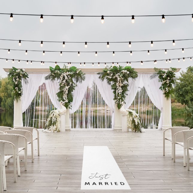 Just Married | Wedding Classic Elegant White Outdoor Rug (Insitu (Wedding 1))